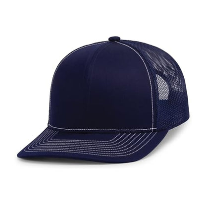 Pacific Headwear Contrast Stitch Trucker Snapback - color: True Navy/White
