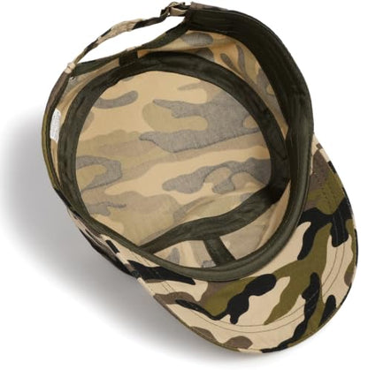 Initlove Cadet Army Cap Military Unisex Flat Top Hat for Men Women - color: Camo Beige