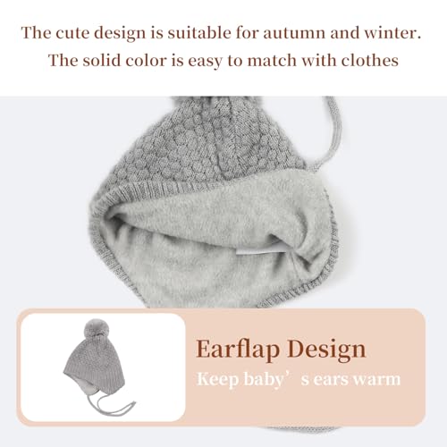 Baby Girl Winter Hats Pompom Infant Boys Beanie Knitted Kid Hat - color: Gray, size: 6-24 Months