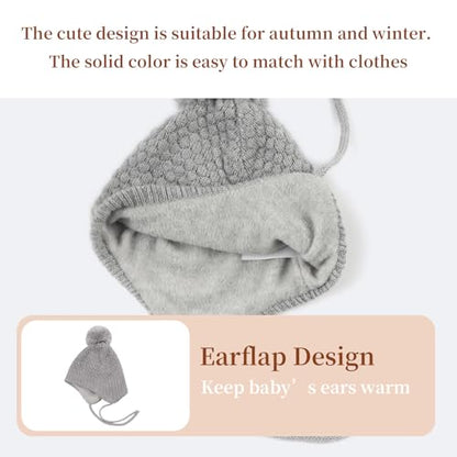 Baby Girl Winter Hats Pompom Infant Boys Beanie Knitted Kid Hat - color: Gray, size: 6-24 Months