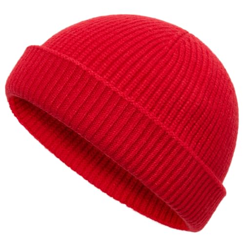 vidsel Thin Wool Fisherman Beanie Hat for Men Women Fall Winter Fashion Cap - color: 1-red