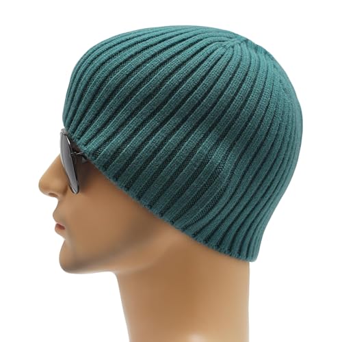 ZLYC Men Winter Knit Fisherman Beanie Hat Fashion Warm Daily Skull Cap - color: Solid Peacock Blue