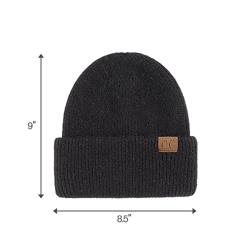 C.C Fuzzy Beanie for Women Unisex - Acrylic Stretchable Soft Warm Knit Winter Skully Hat - color: Angora-black