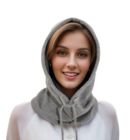 Unisex Sporty Snood Hat with drawstring Hood Scarf Neck Warmer Winter Balaclava Hood - color: Light Grey