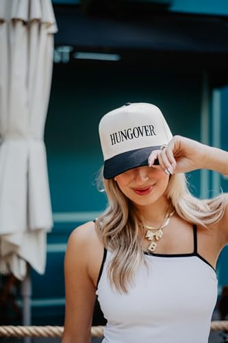 KATYDID Hungover Vintage Hat - Two-Toned Trucker Hat - Embroidered Vintage Baseball Cap for Women - Adjustable Snapback - color: Black/Tan
