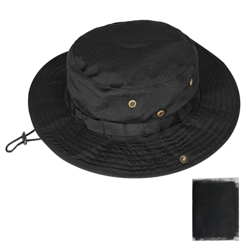 Rosoz Sun Hats for Men Women Bucket Hat UPF Protection Wide Brim Boonie Hat - color: 1pack-black-net