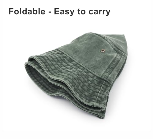 Bucket Hat, Wide Brim Washed Denim Cotton Outdoor Sun Hat Flat Top Cap for Fishing Hiking Beach Sports - color: Army Green