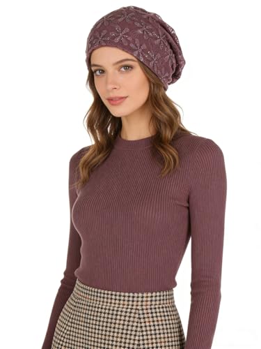 Crochet Slouchy Beanie Hat Turbans Headware for Women - color: Bea05 - Purple