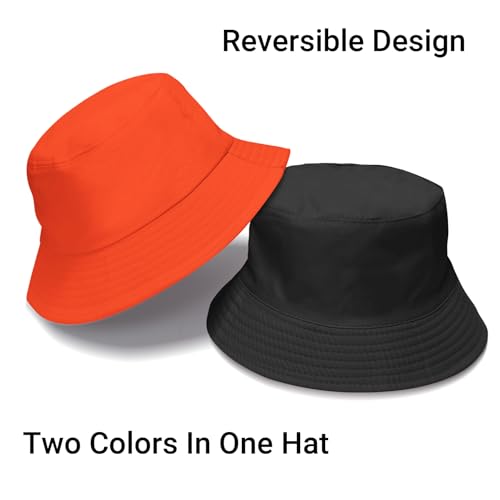 PFFY Reversible Bucket Hat for Women Men Cotton Sun Beach Fishing Cap - color: Black/Orange (Reversible)