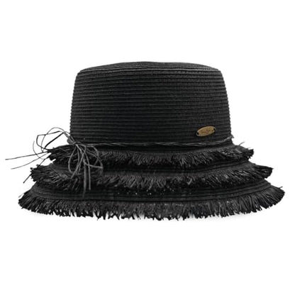 Panama Jack Women's Sun Hats - Paper Braid Straw, Assorted Styles - color: Black Bucket Hat