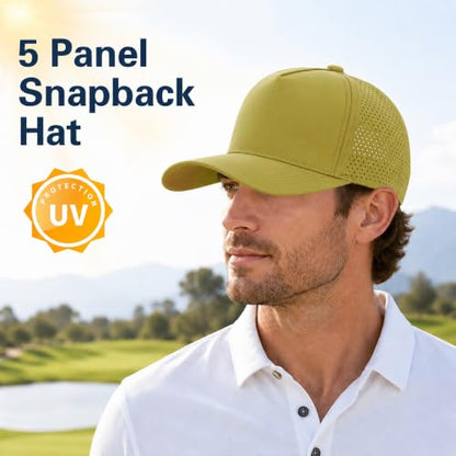 5 Panel Baseball Cap Quick Dry Mesh Snapback Hat for Women Men - color: Mustardgreen