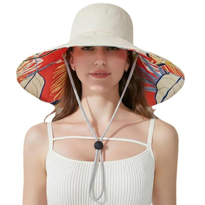 Women Bohemian Reversible Sun Hat Wide Brim Fishing Hats - color: M3017-beige