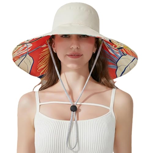 Women Bohemian Reversible Sun Hat Wide Brim Fishing Hats - color: M3017-beige