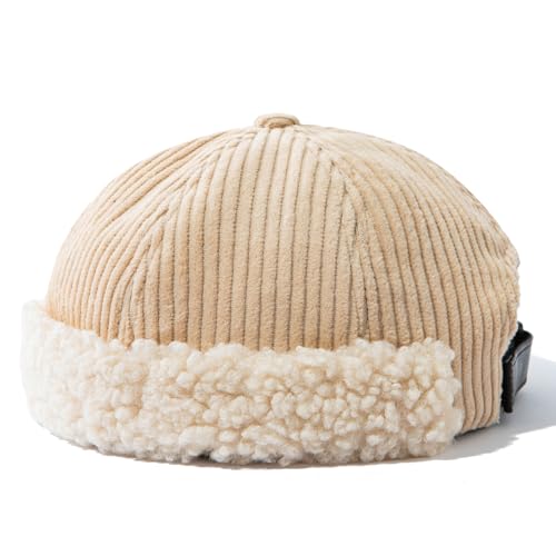 Corduroy Brimless Hats for Men Vintage Retro Beanie Hat Winter Docker Hat Sailor Cap Fisherman Leon Hat Landlord Hat - color: Mg-xgmgupdxr43-khaki