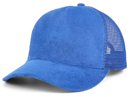 Suede Mesh Back Baseball Caps for Men Women Trendy Trucker Hats Dad Hat Sports Hat Breathable Snapback Hats 2025 - color: Blue