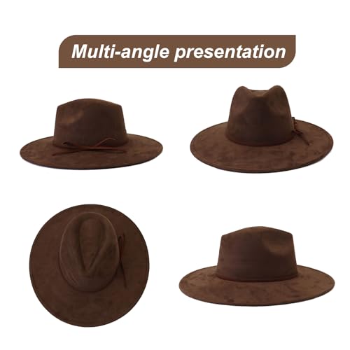 Fedora Hats for Women Man with Big Wide Brim Classic Suede Panama Hat Western Outdoor hat - color: Coffee
