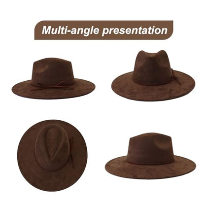 Fedora Hats for Women Man with Big Wide Brim Classic Suede Panama Hat Western Outdoor hat - color: Coffee