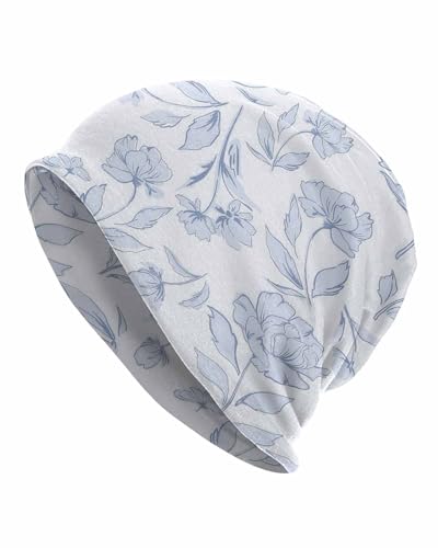 Unisex Stretch Knit Beanie Hat - color: Light Blue Flowers