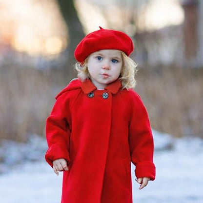 Wheebo Berets for Kids Wool French Beret Hats Artist Painter Hats for Little Girls Boys Solid Color Style - color: Red
