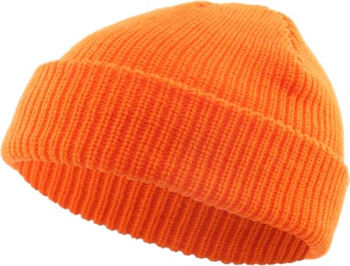 Fisherman Short Beanie Leon Roll up Trawler Classic Skullcap Hipster Beanie Warm Winter Hats Acrylic Ribbed Knit Cuff Daily - color: Neon Orange