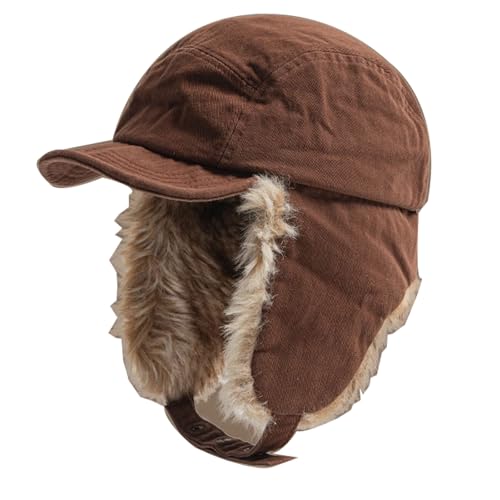 Winter Hats for Men Women Cold Weather Hat Snow Ski Cap Ushanka Trapper Hats with Ear Flaps Faux Fur Dad Hunting Hat - color: Coffee