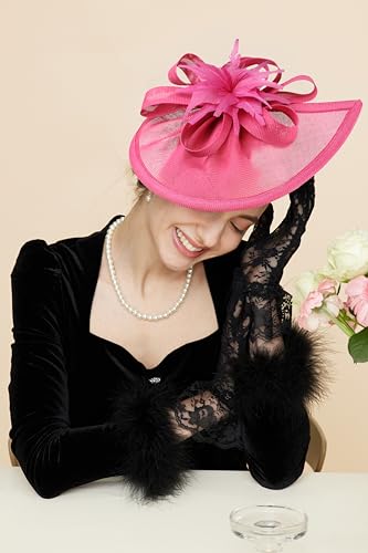 Gionforsy Fascinator Hats for Women Flower Tea Party Hats Pillbox Hat - color: Rosered