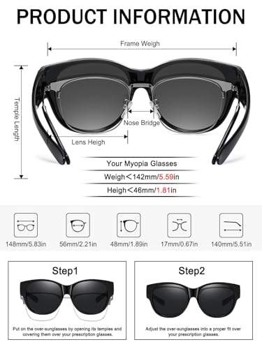 Wzerry Polarized Fit Over Glasses Sunglasses for Women Cat Eye UV400 - color: A01 L Size Black/Grey