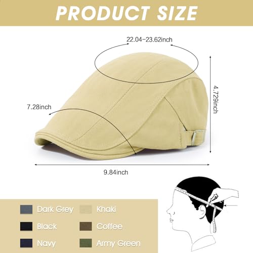 3Pcs Cotton Newsboy Hat for Men Cool Adjustable Flat Cap - color: Black+navy+khaki
