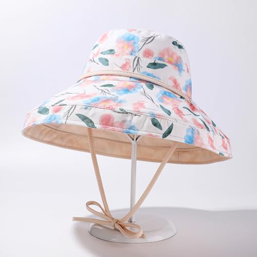 HUAMULAN Women Wide Brim Reversible Sun Hat Summer Beach Fishing Bucket - color: Beige Floral