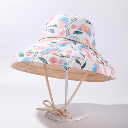 HUAMULAN Women Wide Brim Reversible Sun Hat Summer Beach Fishing Bucket - color: Beige Floral