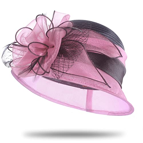 Janey&Rubbins Women's Two-Tone Bowler Cloche Hat for Derby Day, Church, Wedding, Party, Formal Events - color: Pink/Black