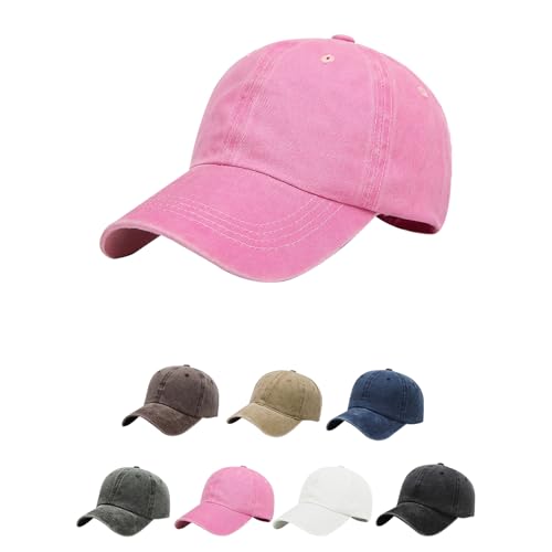 AOMIG Baseball Cap Women Men, Cotton Adjustable Dad Hat, Plain Vintage Washed Distressed Polo Hat, Golf Running Ball Cap - color: Pink