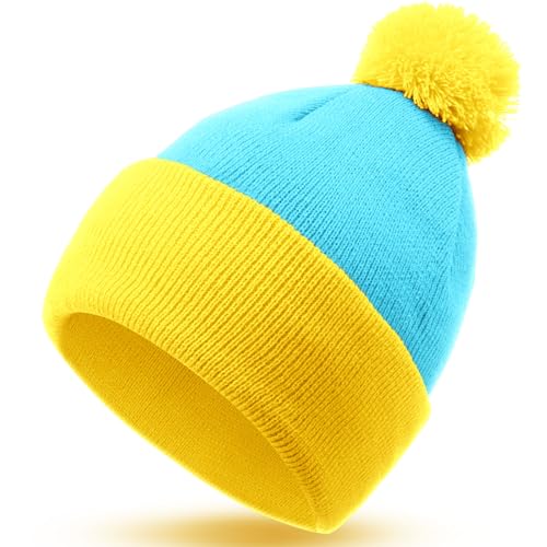 Shinymoon Halloween Knit Pom Beanie Hat Cosplay Headwear - color: Lake Blue
