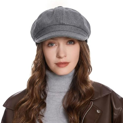 ZLYC Women Classic Newsboy Cap Visor 8 Panel Gatsby Cabbie Paperboy Hat - color: Gray