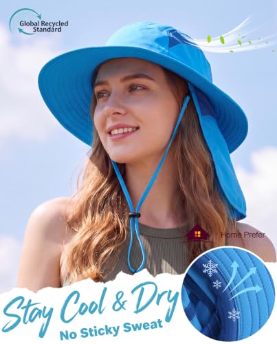 Home Prefer UPF 50+ Sun Hat with Neck Flap Wide Brim Fishing Hat for Men - color: Sky Blue