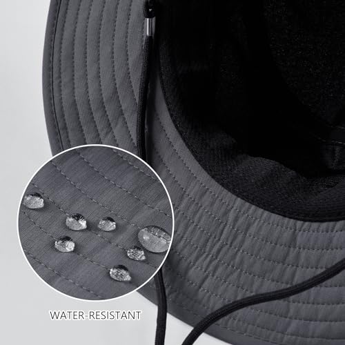 BASSDASH UPF 50+ Water-Resistant Fishing Bucket Hat with Laser Perforated Mesh Adjustable for Men Women Outdoor Hiking - color: Dark Grey