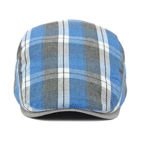 Mens Plaid Newsboy Flat Cap Ivy Gatsby Driving Hunting Cabbie Hat - color: Blue-plaid a