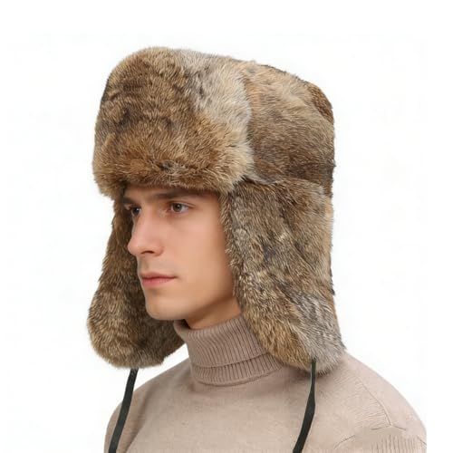 SIQITECHNO Men Winter Trapper Russian Trooper Hat Faux Fur Ushanka Eskimo Earflap Pilot Hat Furry Windproof Hunting Ski Cap - color: Brown