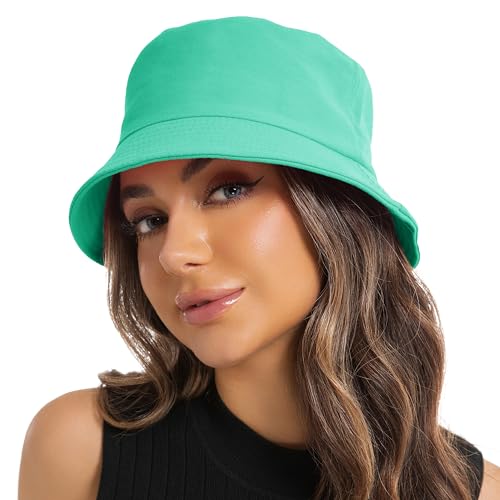 Wheebo Solid Color Bucket Hat for Women Summer Beach Fishmen Hat for Lady Adult Unisex Cotton Cap…… - color: A-sc-turquoise