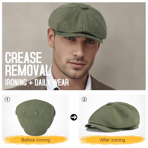 BOTVELA Men's Newsboy Gatsby Hat Cotton Cabbie Cap - color: Army Green, size: 7 1/2