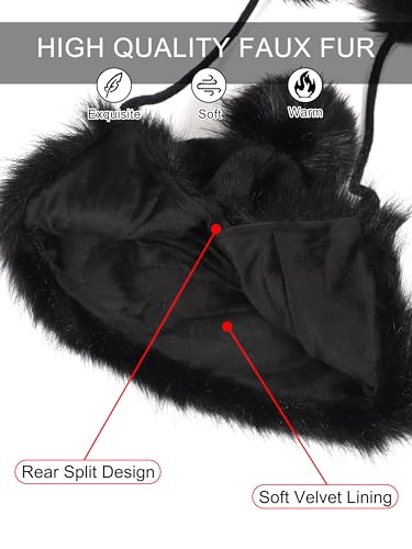 LA CARRIE Women's Faux Fur Hat with 3 Pom Pom for Cold Winter SKI Earflaps - color: Black