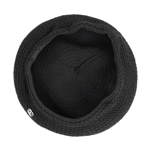 Women Summer Straw Woven Sunhat Classic Beret Artist Painter Sun Hat Cap - color: B Black