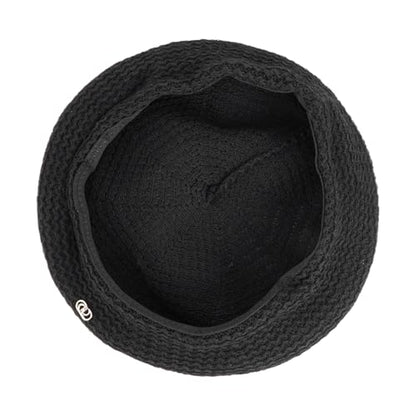 Women Summer Straw Woven Sunhat Classic Beret Artist Painter Sun Hat Cap - color: B Black