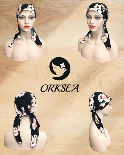Chemo Headwear for Women Pre-Tied Head Scarf Coverings Scarves - color: Black Pink Flower