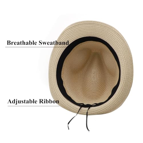 Straw Fedora Hat Panama Hats Mens Beach Hat Derby Hat Packable Trilby - color: Beige-natural, size: Medium