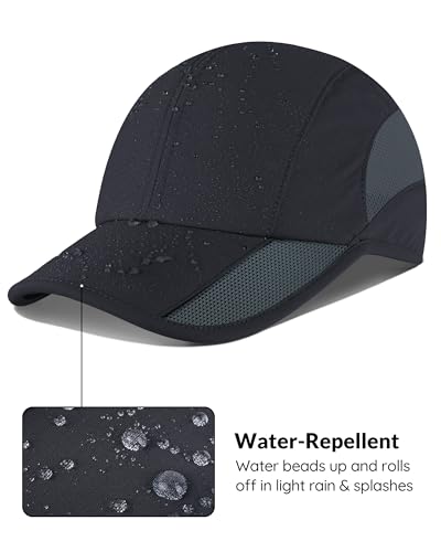 GADIEMKENSD Quick Dry Running Hat, UPF50+, Cooling Breathable Mesh, Water-Repellent, Plain & Packable, Anti-Glare - color: Black