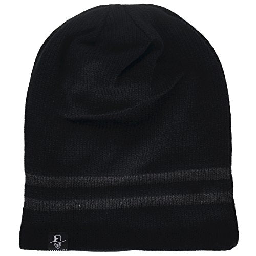 VECRY Mens Slouchy Beanie Knit Skull Cap Long Baggy Hip-hop Winter Summer Hat B305 - color: Stripe-black, size: Large