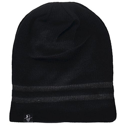 VECRY Mens Slouchy Beanie Knit Skull Cap Long Baggy Hip-hop Winter Summer Hat B305 - color: Stripe-black, size: Large