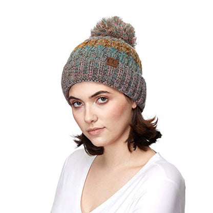 C.C Exclusives Women's Winter Seed Stitched Confetti Pom Beanie Hat (HAT-1816)(HAT-2214)(HAT-2085)(HAT-3841) - color: Rose/Mint