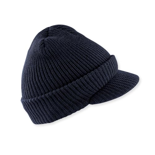 M MCGUIRE GEAR Genuine G.I. Winter Beanie Cap with Visor, 100% Wool Fitted Cap, Made in USA - color: Navy
